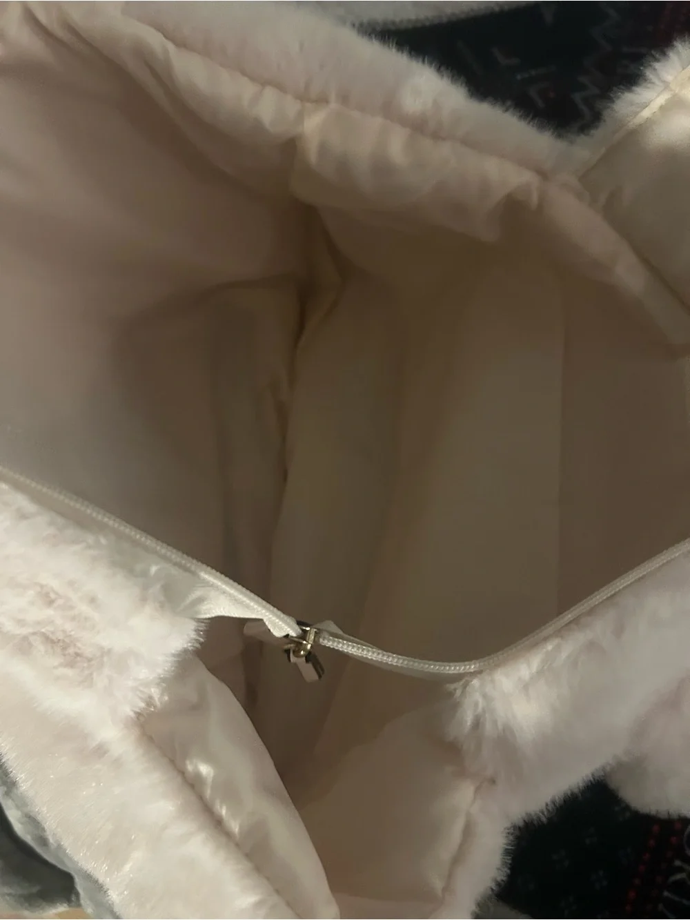 Victoria's Secret Off White Faux Fur Tote with Embossed VS Logo